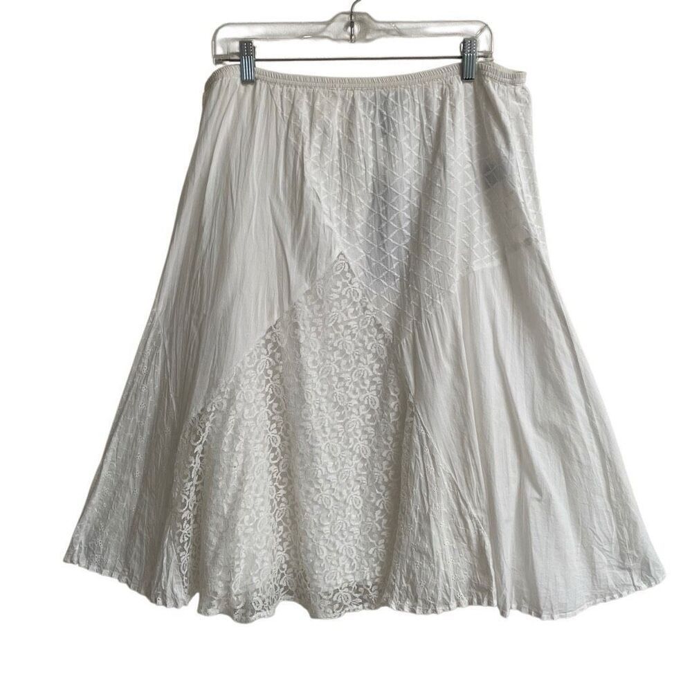 Style & Co Petite Maui bright white BoHo lace eyelet skirt womens PL A-line READ - Picture 2 of 9